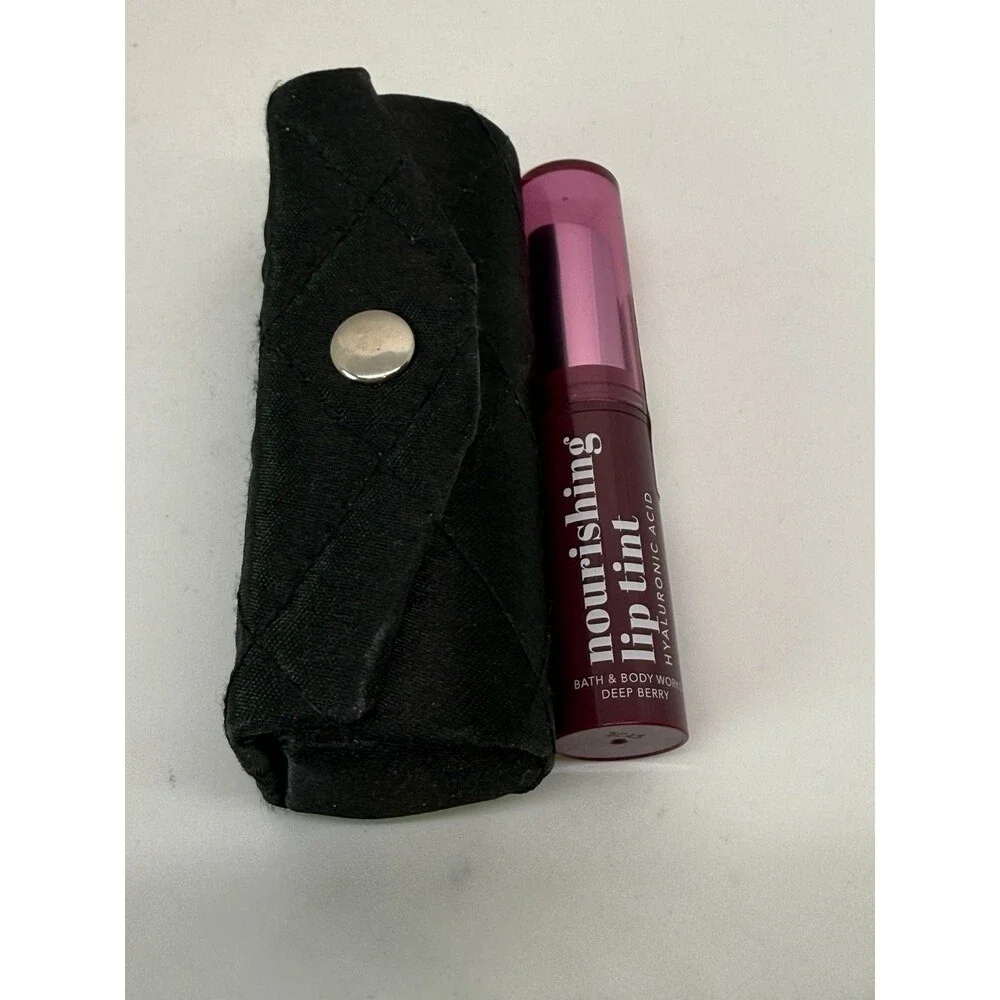 Bath & Body Works Lip Tint Stick Deep Berry New w/ Mirror Lipstick Case Set‎